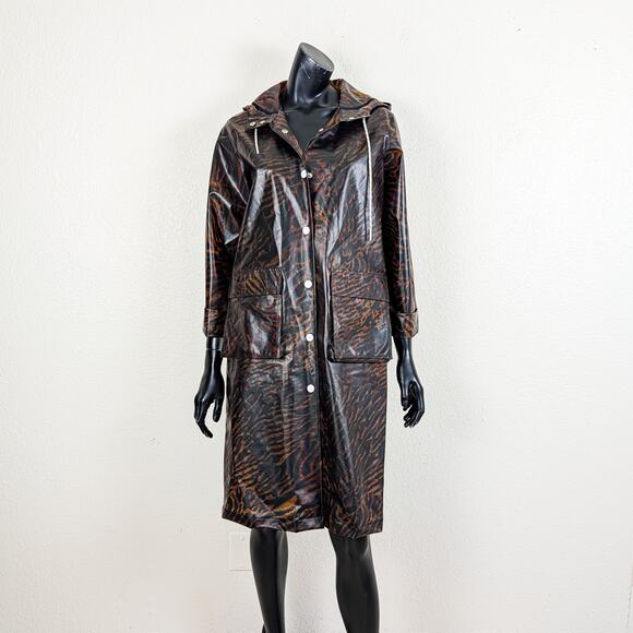 GANNI Women's Tiger Print Brown Raincoat $295 - Picture 3 of 13